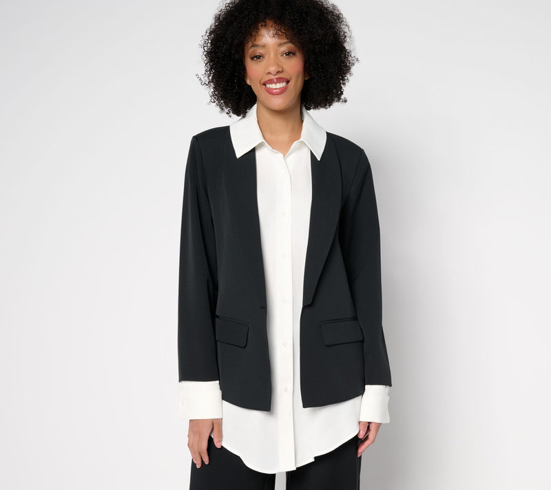 by Stacy London Crepe Blazer with Attached Shirt — View 2