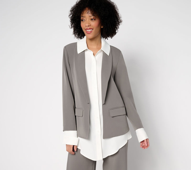 by Stacy London Crepe Blazer with Attached Shirt — View 6