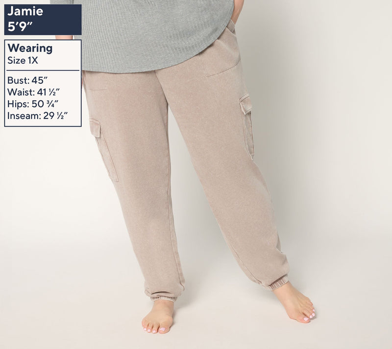 AnyBody Regular Washed French Terry Cargo Jogger Pant — View 8