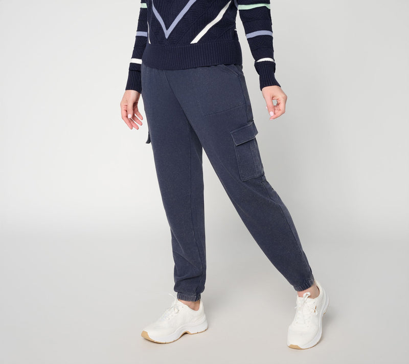 AnyBody Petite Washed French Terry Cargo Jogger Pant — View 5