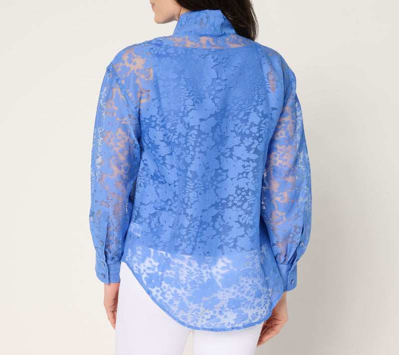 by Stacy London Floral Organza Bow Tie Blouse with Knit Tank — View 10