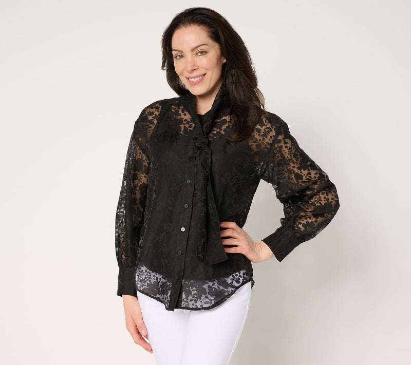 by Stacy London Floral Organza Bow Tie Blouse with Knit Tank — View 5