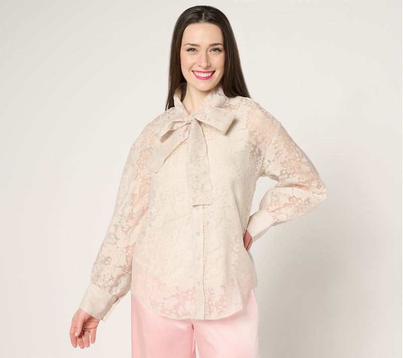 by Stacy London Floral Organza Bow Tie Blouse with Knit Tank — View 7