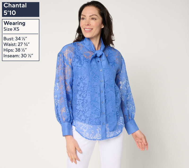 by Stacy London Floral Organza Bow Tie Blouse with Knit Tank — View 9