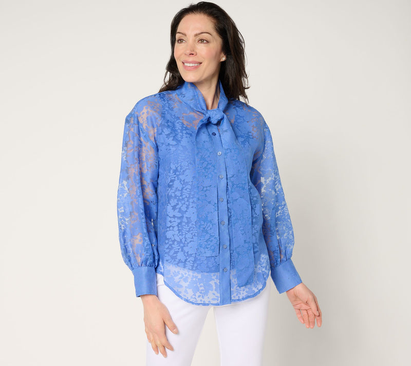 by Stacy London Floral Organza Bow Tie Blouse with Knit Tank — Main view