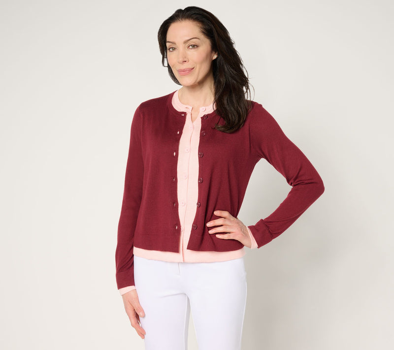 by Stacy London Double Layer Color Block Illusion Cardigan — View 3