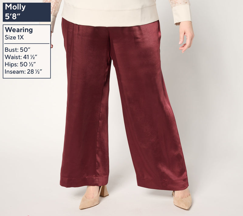by Stacy London Regular Pull-On Full Length Wide Leg Satin Pant — View 2