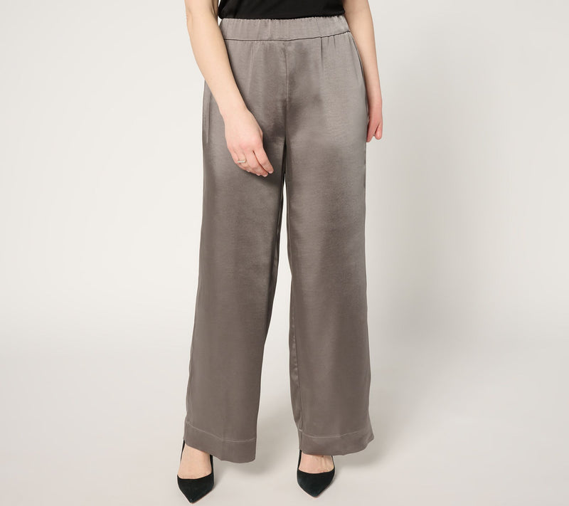 by Stacy London Petite Pull-On Full Length Wide Leg Satin Pant — View 14
