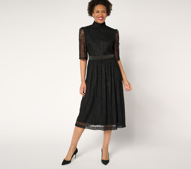 by Stacy London Regular Elbow Sleeve Stretch Lace Midi Dress — View 3