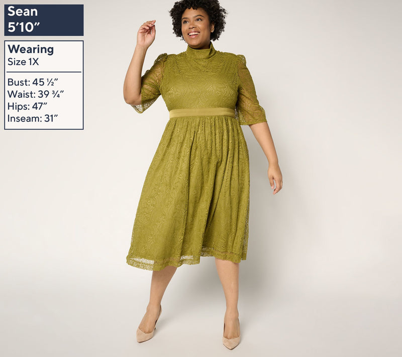 by Stacy London Regular Elbow Sleeve Stretch Lace Midi Dress — View 6