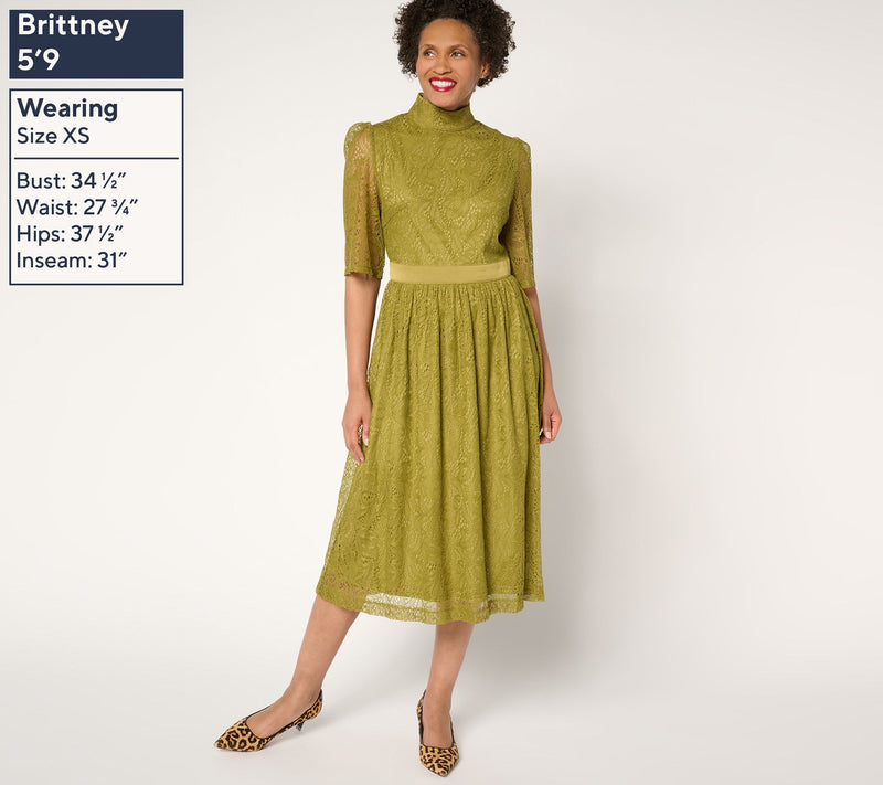 by Stacy London Regular Elbow Sleeve Stretch Lace Midi Dress — View 7