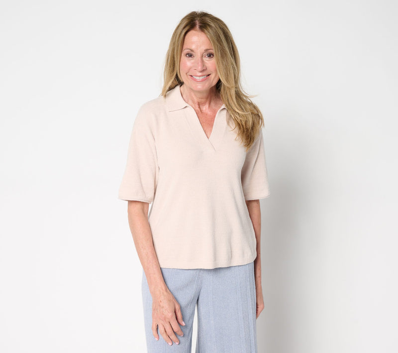 Barefoot Dreams CozyChic Ultra Lite Collared Short Sleeve With Slit — View 7