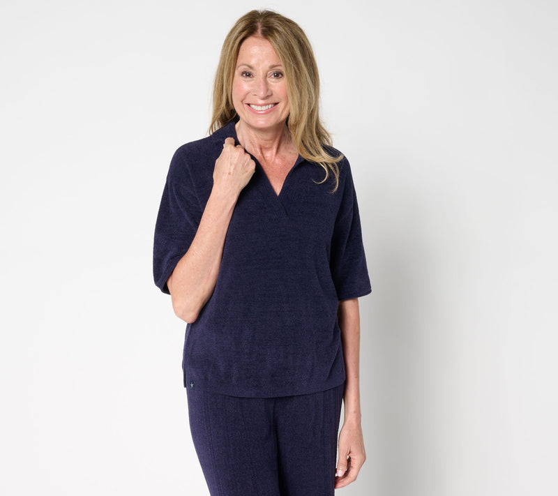 Barefoot Dreams CozyChic Ultra Lite Collared Short Sleeve With Slit — View 5