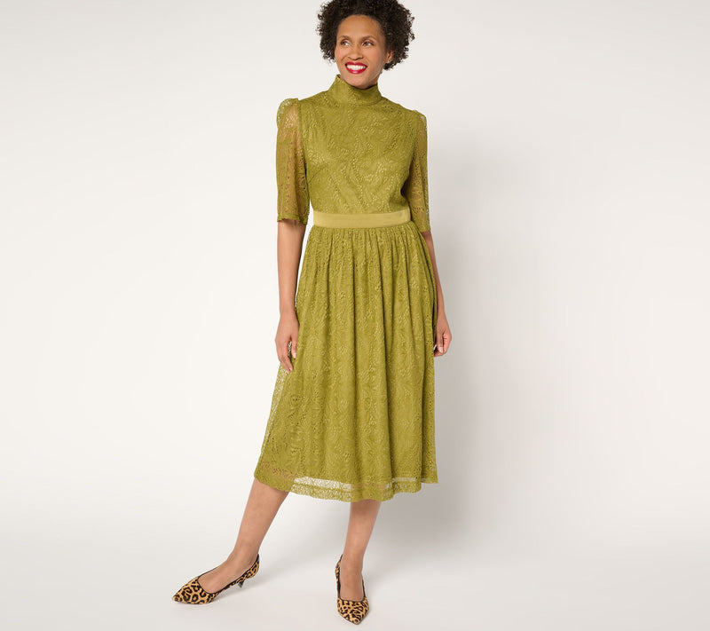 by Stacy London Petite Stretch Lace Lined Midi Dress — Main view
