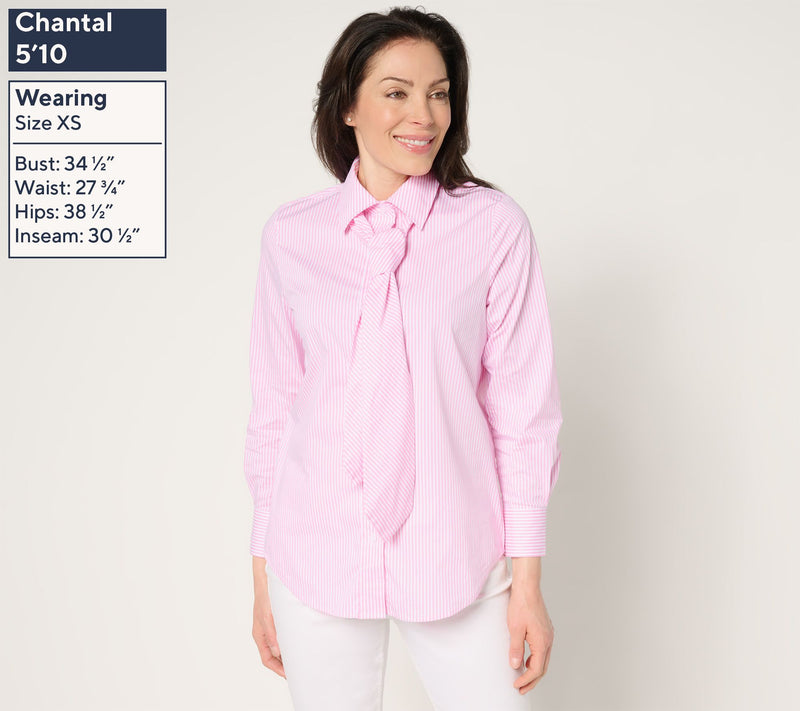 by Stacy London Striped Poplin Self Neck Tie Button Front Shirt — View 3