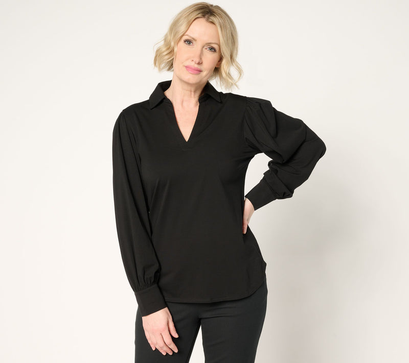 by Stacy London Blouson Sleeve Knit Top with Collar — View 11