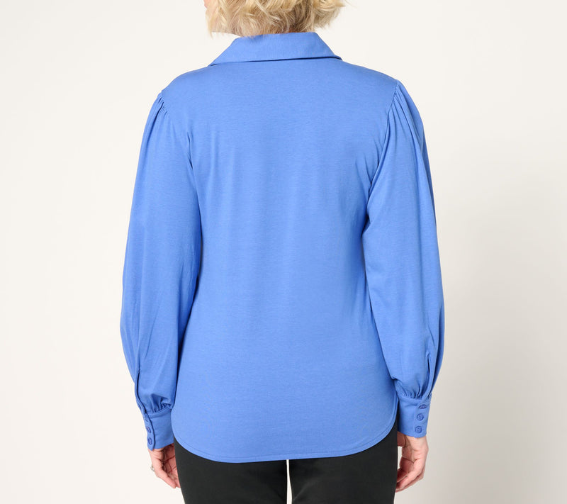 by Stacy London Blouson Sleeve Knit Top with Collar — View 13