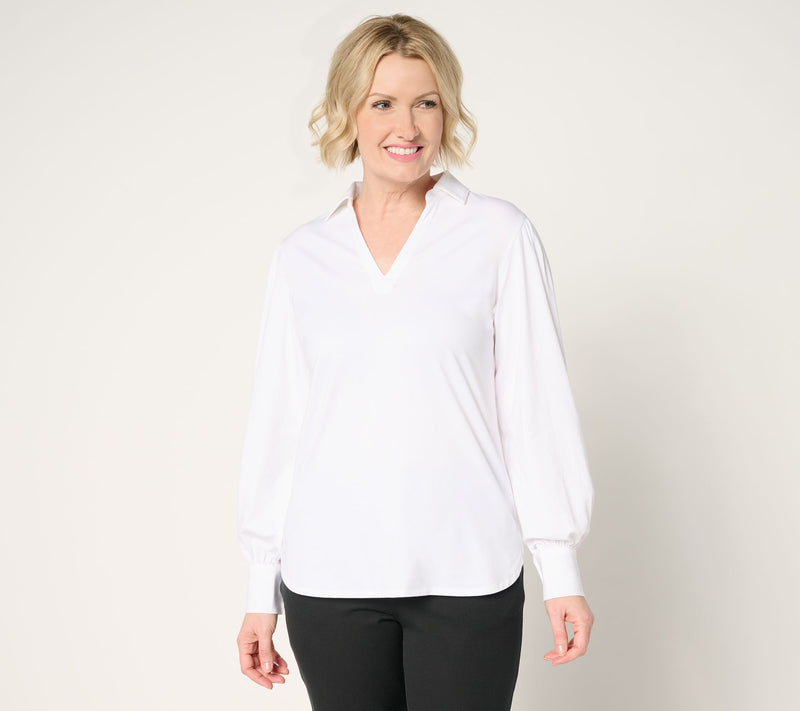 by Stacy London Blouson Sleeve Knit Top with Collar — View 7