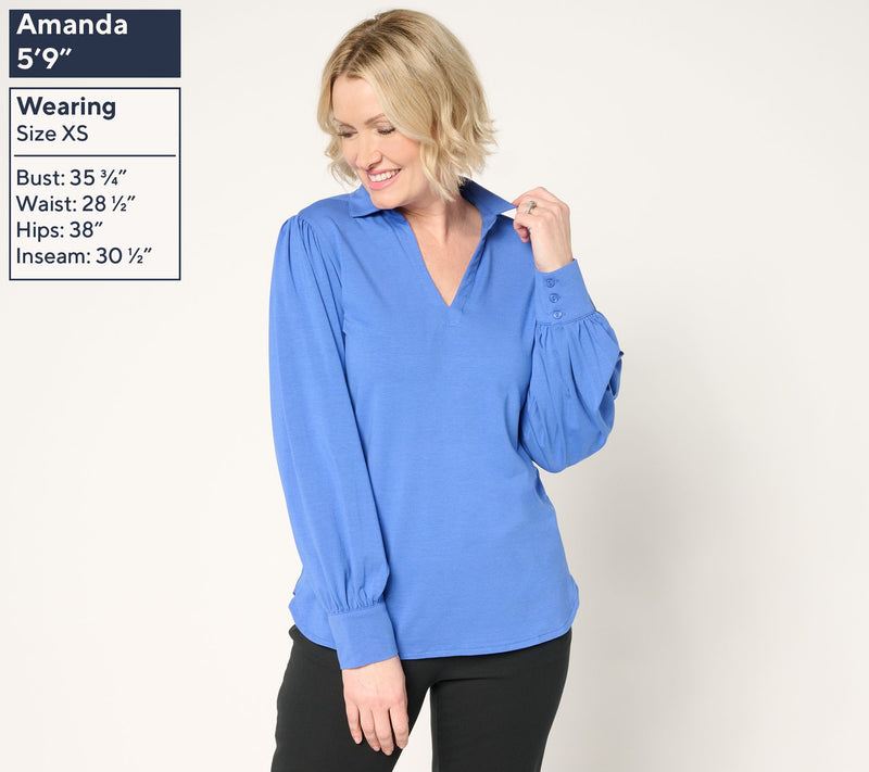 by Stacy London Blouson Sleeve Knit Top with Collar — View 12