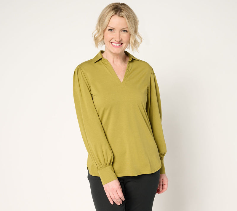 by Stacy London Blouson Sleeve Knit Top with Collar — View 9