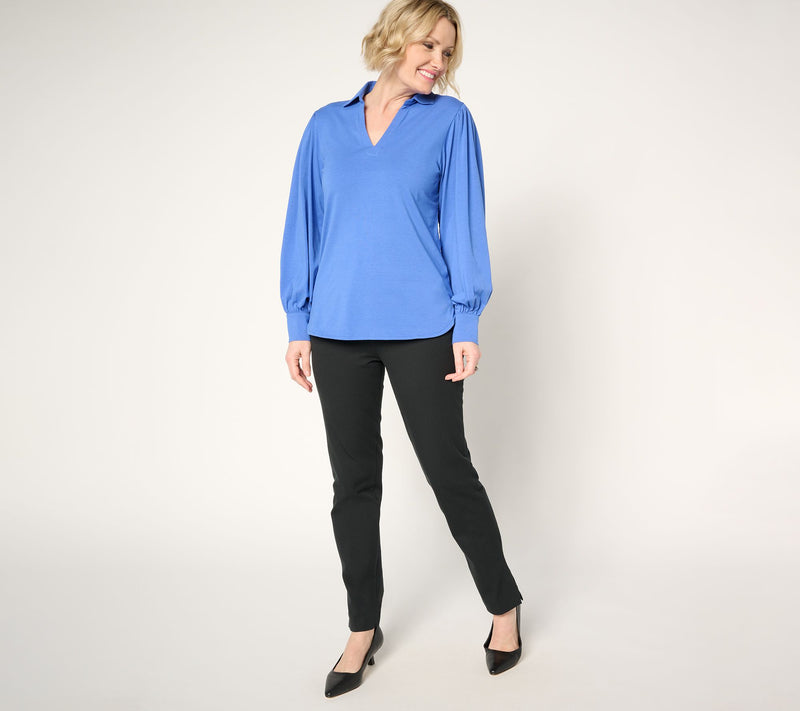 by Stacy London Blouson Sleeve Knit Top with Collar — View 14