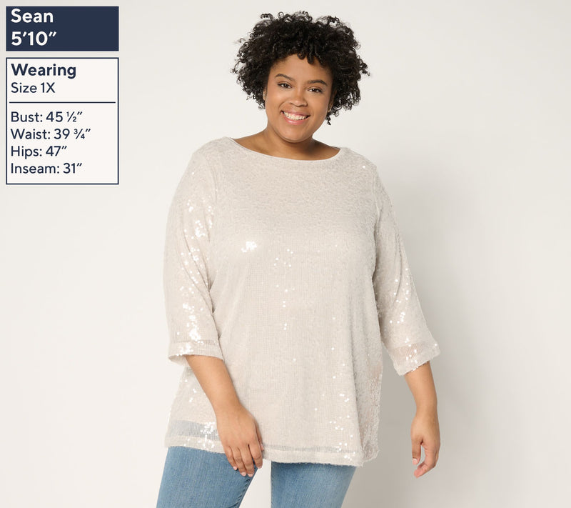 by Stacy London 3/4 Sleeve Lined Sequin Tunic — View 3