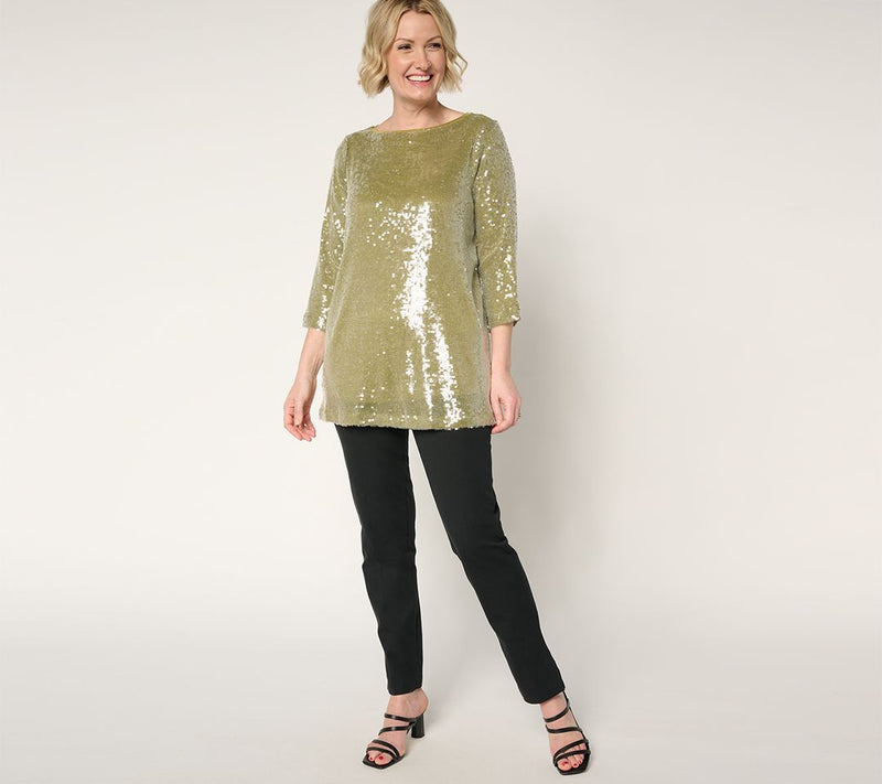 by Stacy London 3/4 Sleeve Lined Sequin Tunic — View 6