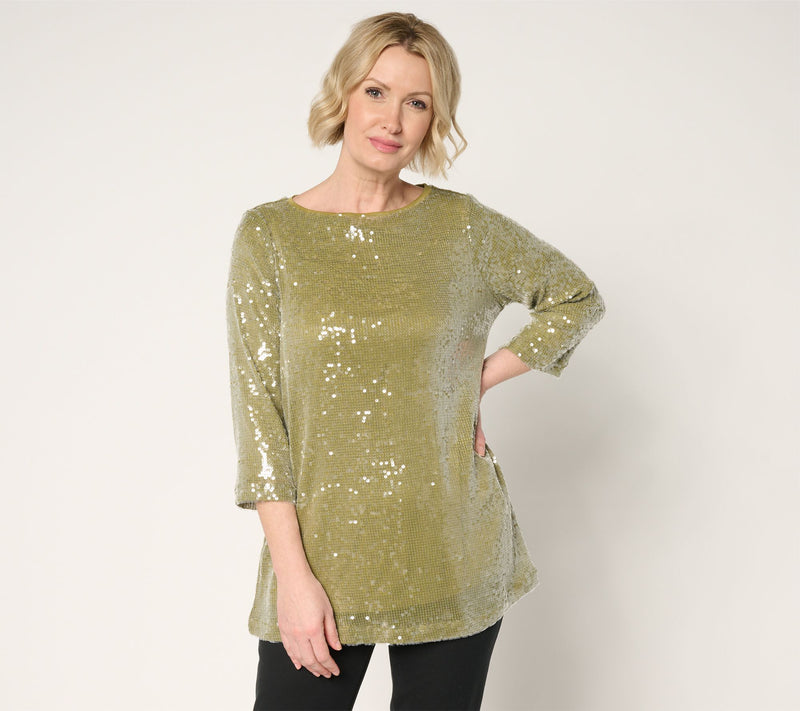 by Stacy London 3/4 Sleeve Lined Sequin Tunic — View 2