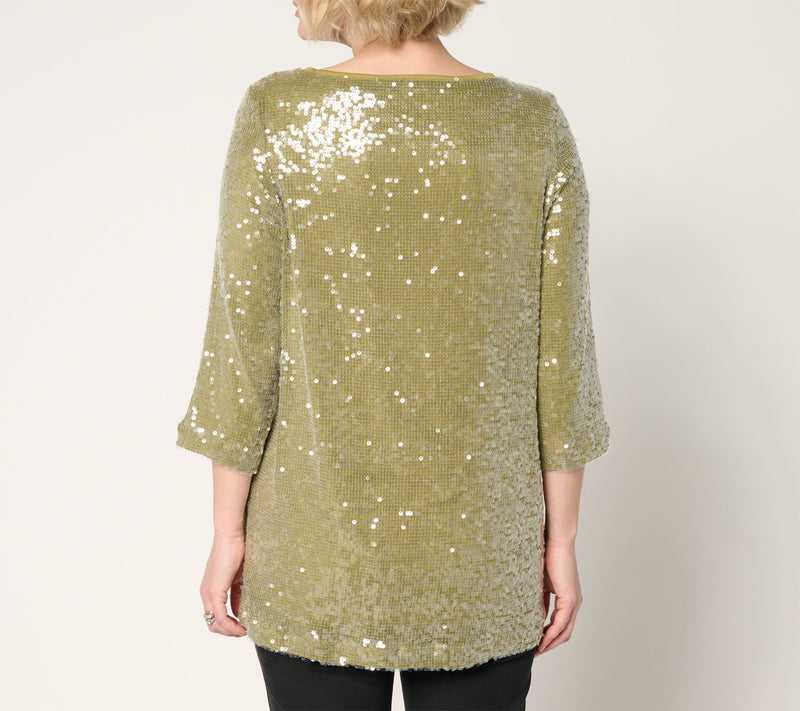 by Stacy London 3/4 Sleeve Lined Sequin Tunic — View 5