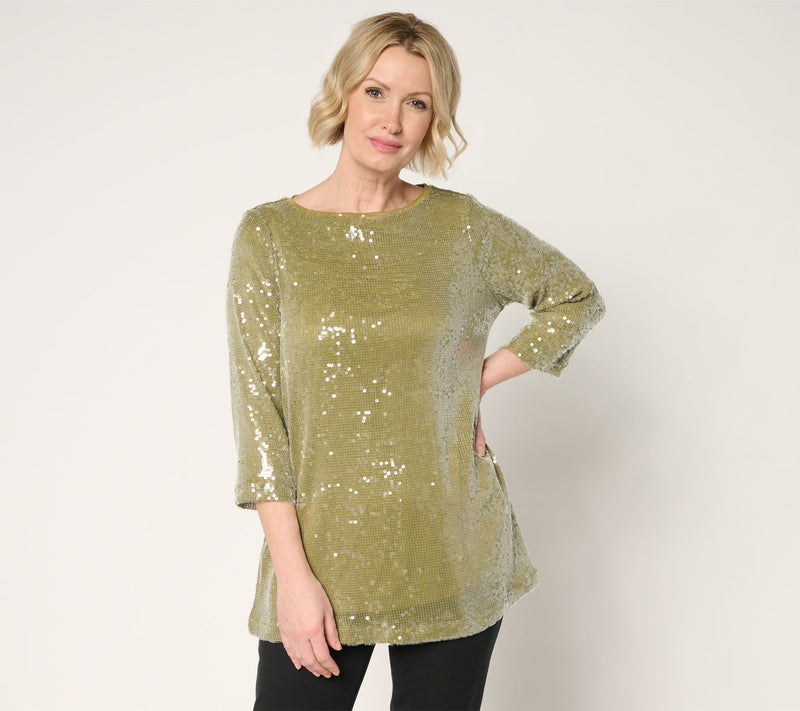 by Stacy London 3/4 Sleeve Lined Sequin Tunic — View 10