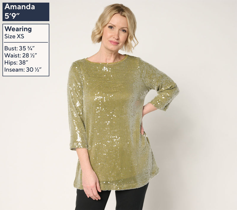 by Stacy London 3/4 Sleeve Lined Sequin Tunic — View 4