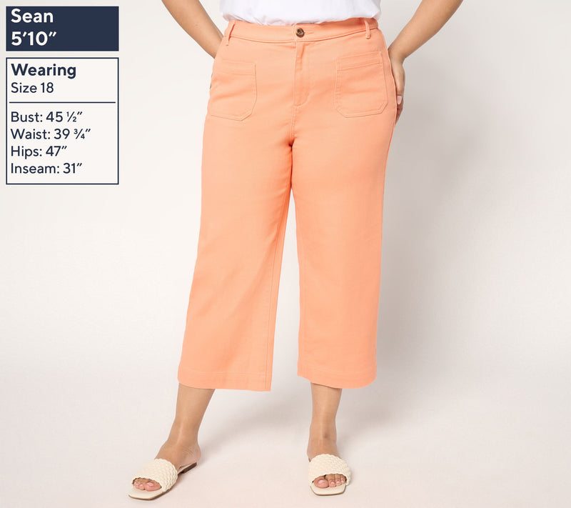 Denim & Co. Regular Twill Wide Leg Crop Pant w/ Patch Pockets — View 2