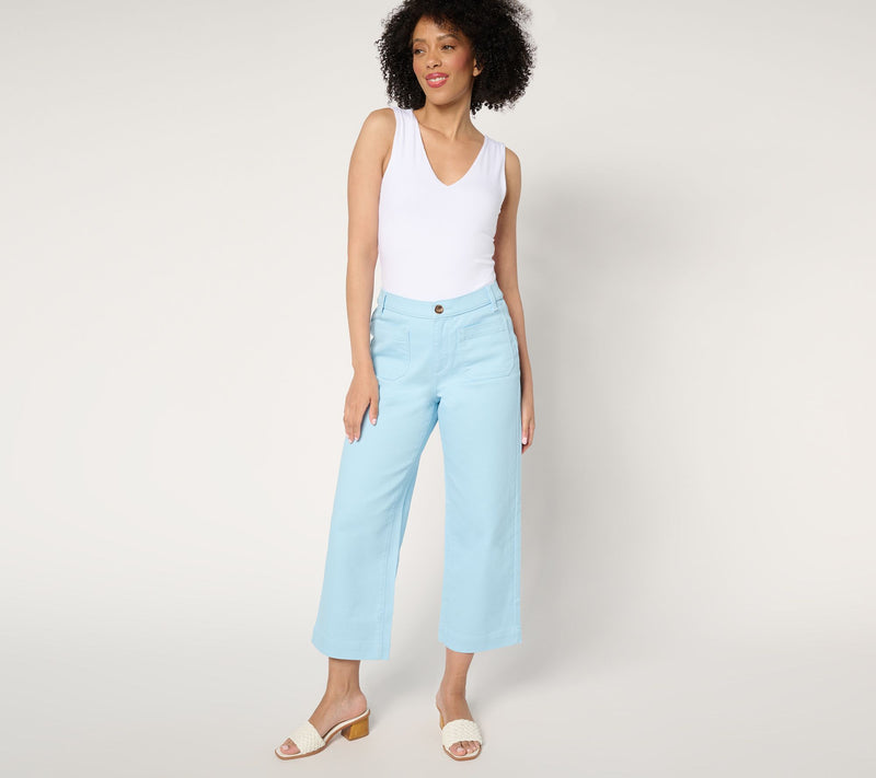 Denim & Co. Regular Twill Wide Leg Crop Pant w/ Patch Pockets — View 5