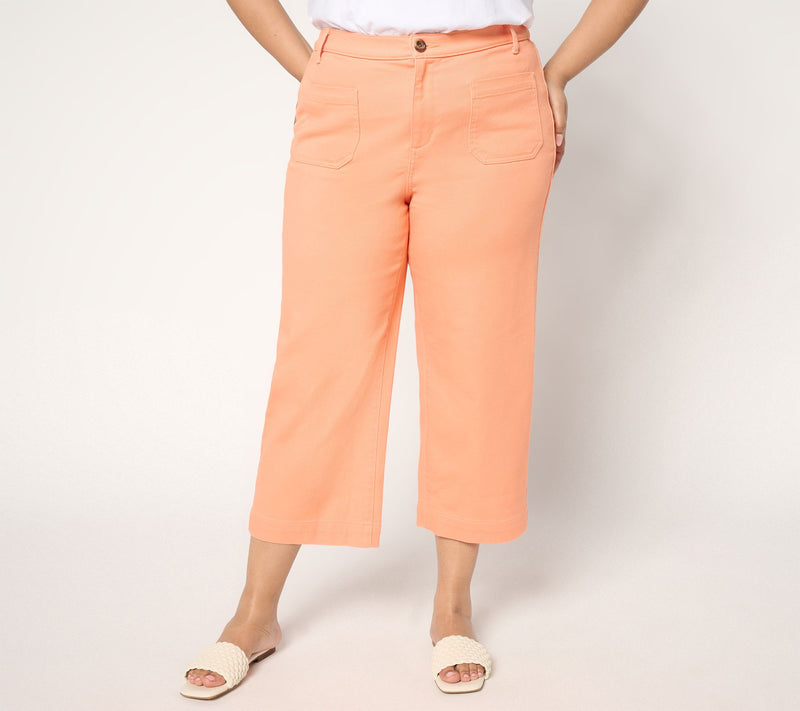 Denim & Co. Petite Twill Wide Leg Crop Pant w/ Patch Pockets — View 2