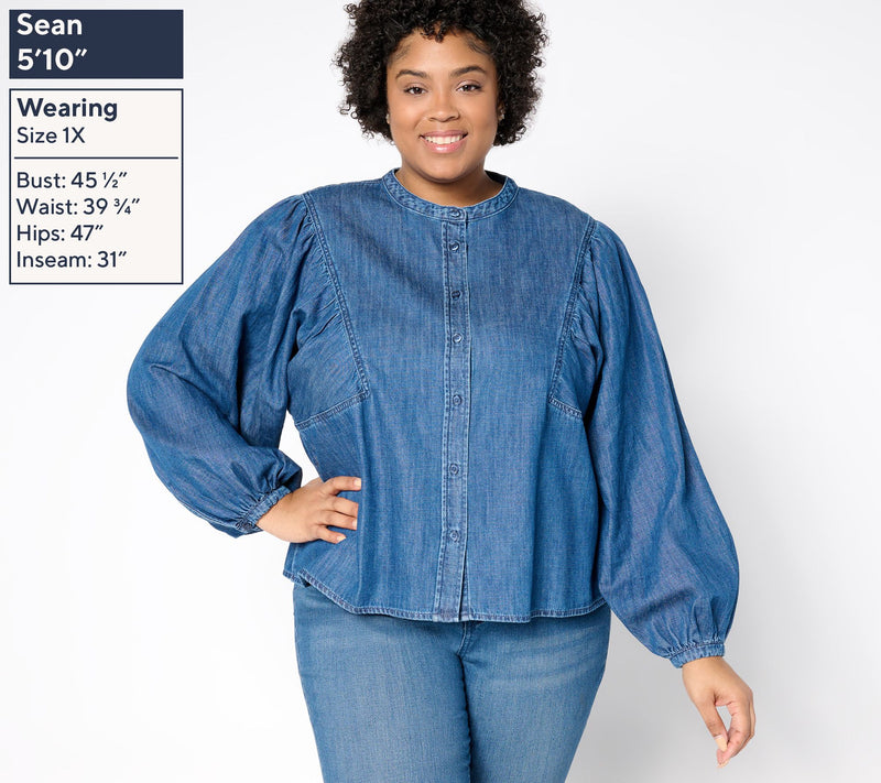Me by Jennie Garth Dahlia Indigo Cotton Denim Shirt — View 2