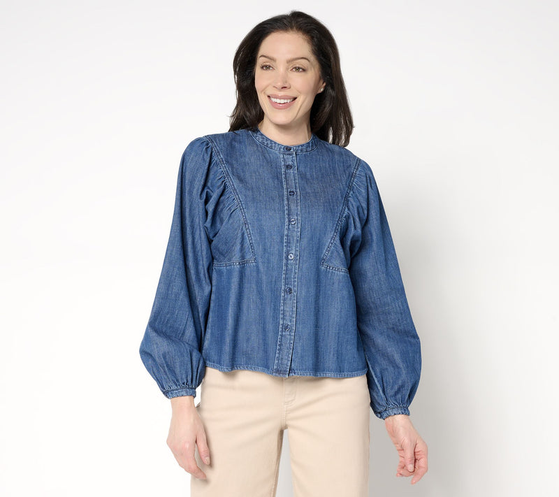 Me by Jennie Garth Dahlia Indigo Cotton Denim Shirt — View 12