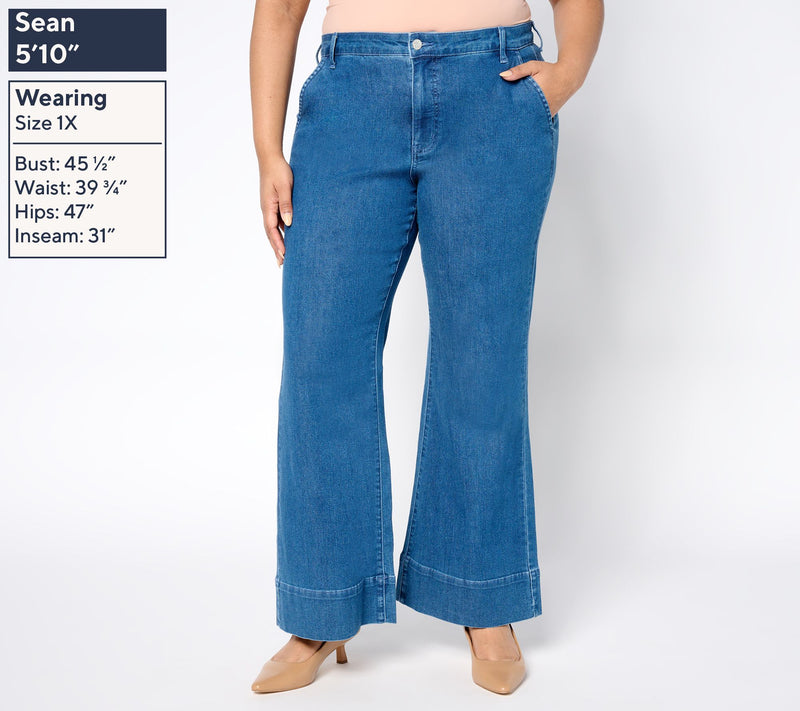 Me by Jennie Garth Petite Indigo Full Length Flare Jeans — View 4