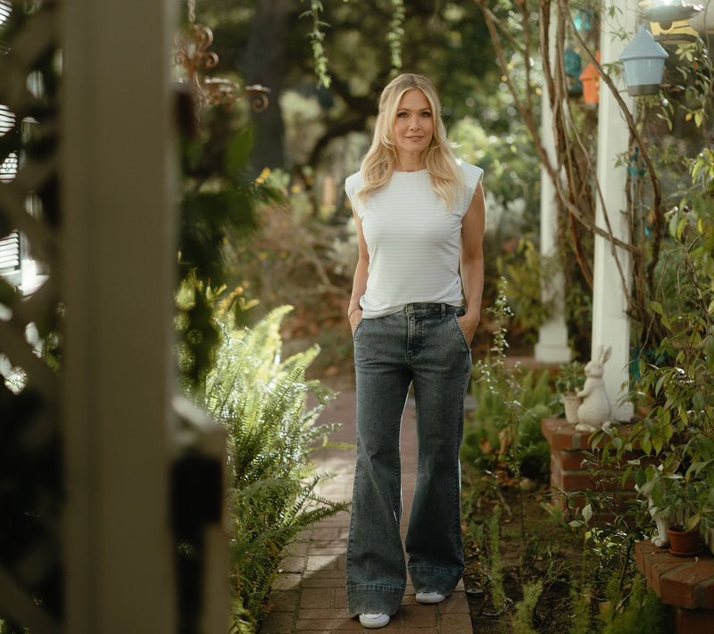 Me by Jennie Garth Petite Indigo Full Length Flare Jeans — View 10