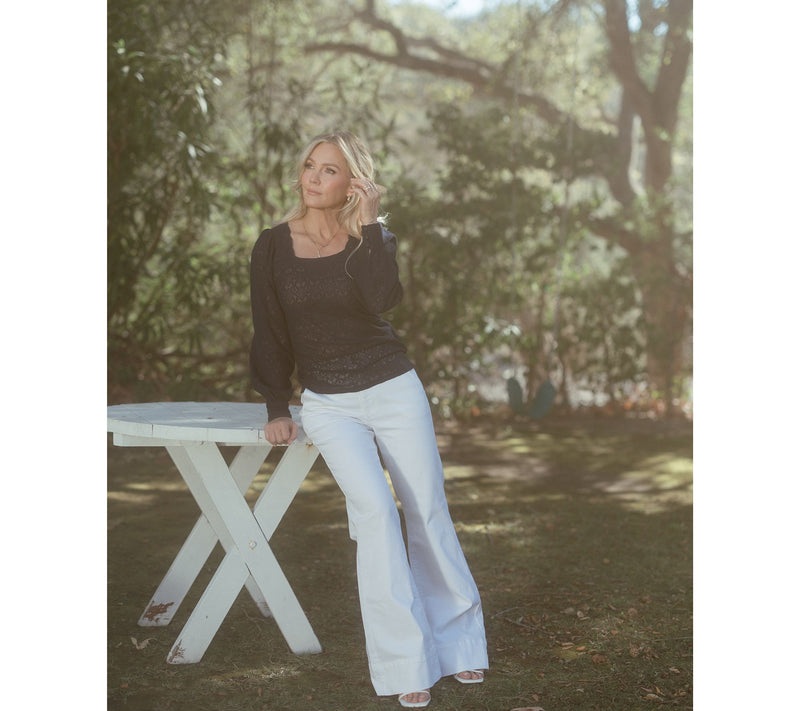 Me by Jennie Garth Petite Piece Dye Full Length Flare Jeans — View 7