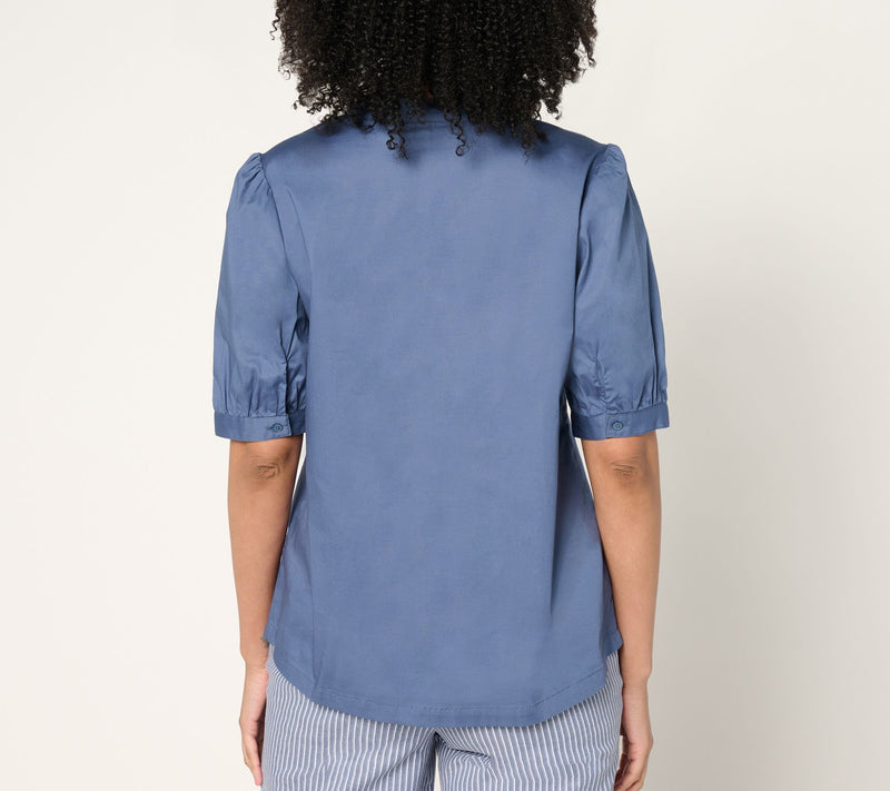 BEAUTIFUL by Lawrence Zarian Split Neck Embroidered Puff-Sleeve Top — View 6