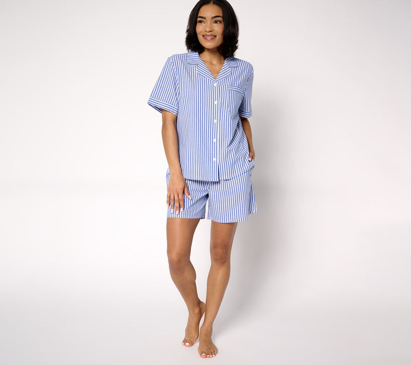 Berkshire Homewear 100% Cotton Poplin Notch Collar & Short PJ Set — View 10