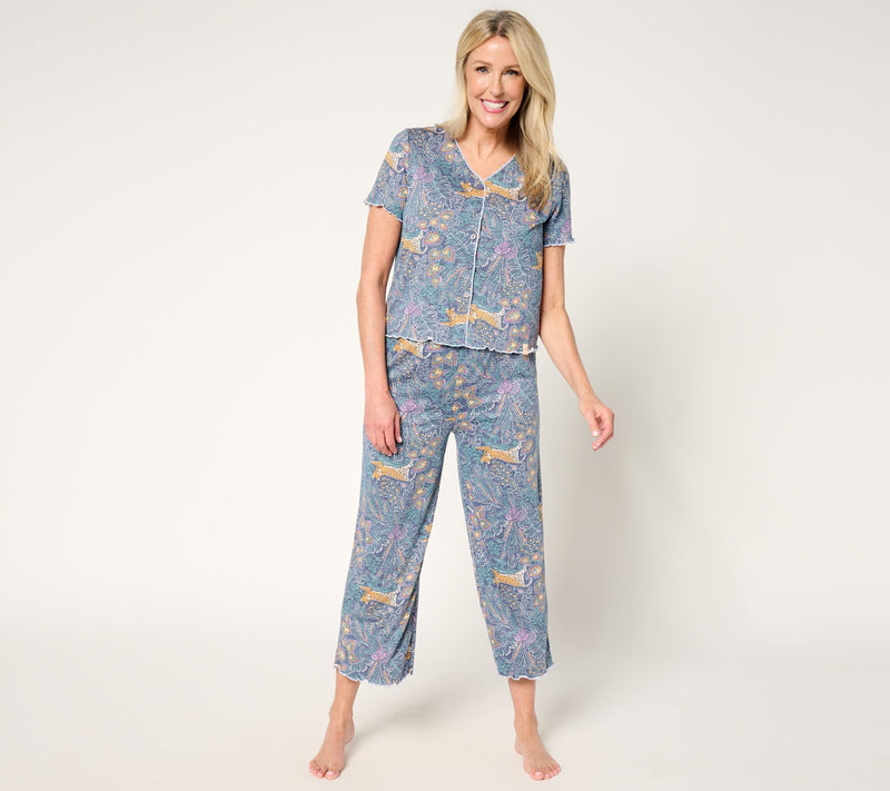 Sunday Brunch Crinkle Jersey Short Sleeve & Cropped Pant Lounge Set — View 3