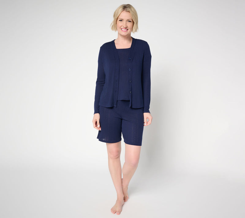 Sunday Brunch Pointelle Cardigan, Tee, & Short Lounge Set — View 5