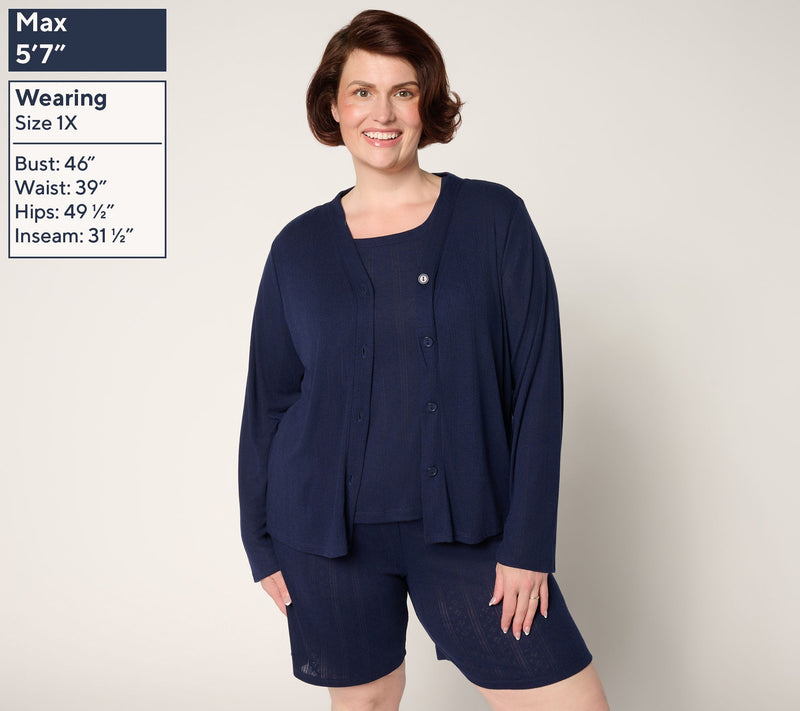 Sunday Brunch Pointelle Cardigan, Tee, & Short Lounge Set — View 6