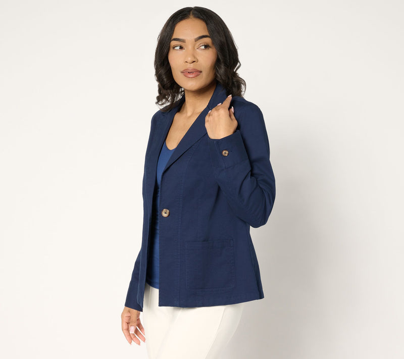 Joan Rivers Petite Signature Twill Cinched Back Blazer — View 11