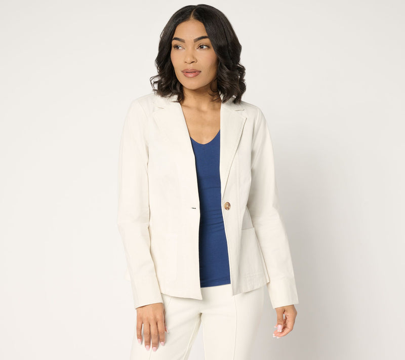 Joan Rivers Petite Signature Twill Cinched Back Blazer — View 5