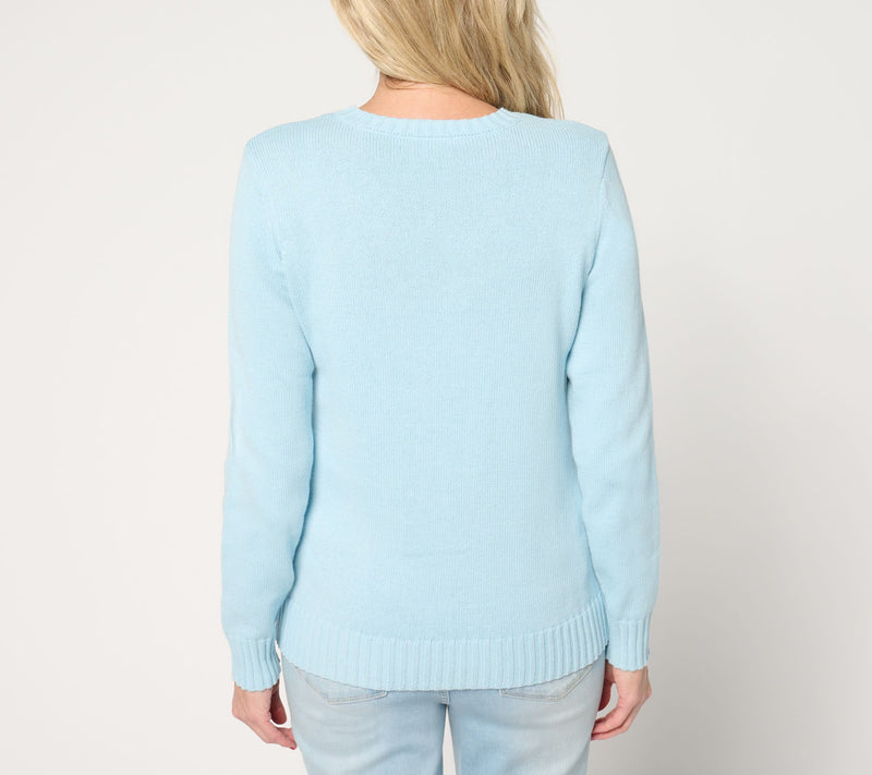 Denim & Co. Beach 100% Cotton Sweater w/ Embroidery — View 4
