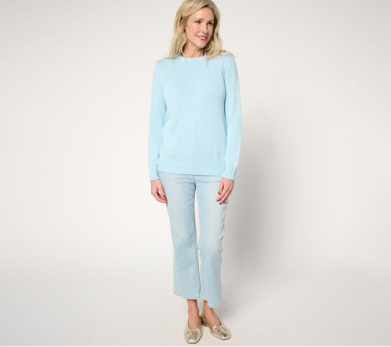Denim & Co. Beach 100% Cotton Sweater w/ Embroidery — View 5