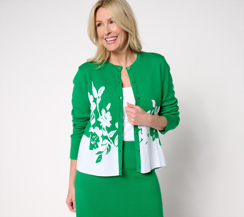 by Stacy London Floral Intarsia Cotton Knit Cardigan — View 7