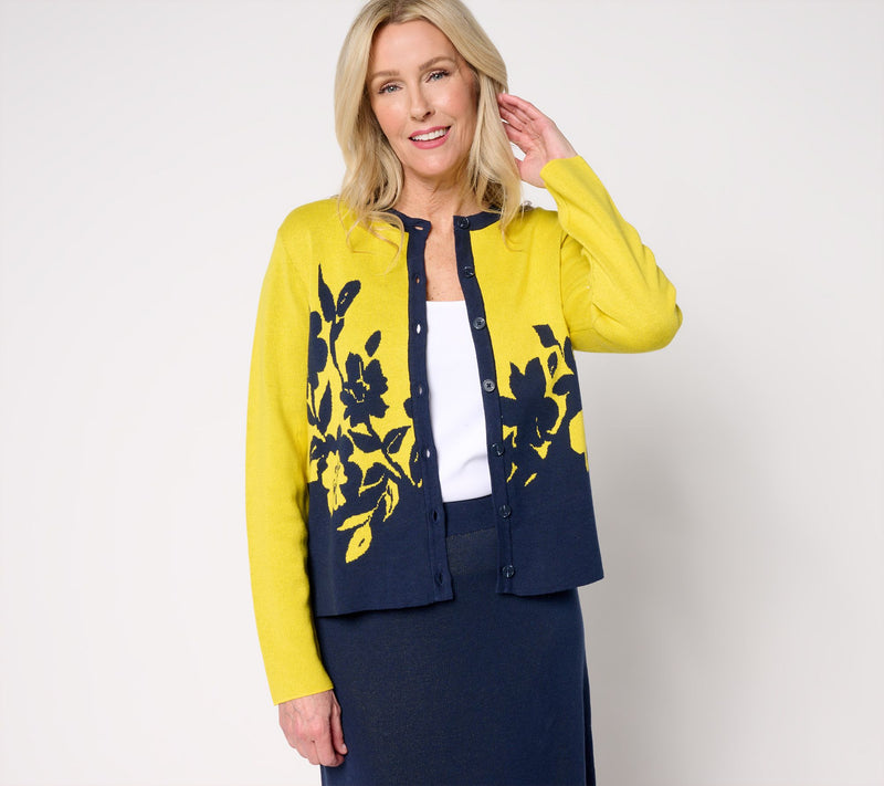 by Stacy London Floral Intarsia Cotton Knit Cardigan — View 9